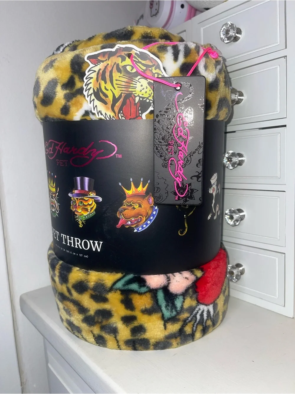 NWT Ed Hardy Yellow & Black Leopard Print Pet Throw